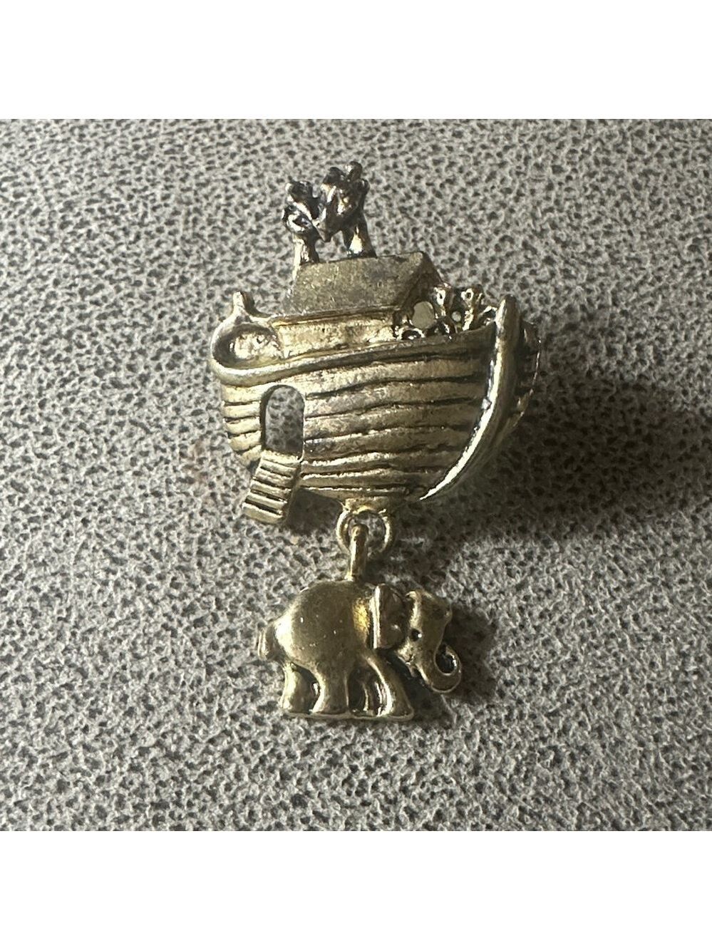 Gold Noah's Ark Brooch with Elephant Charm